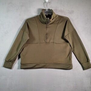 WILO The Label Top Anthro Womens S Olive Green 1/2 Zip Cropped Sweatshirt Active